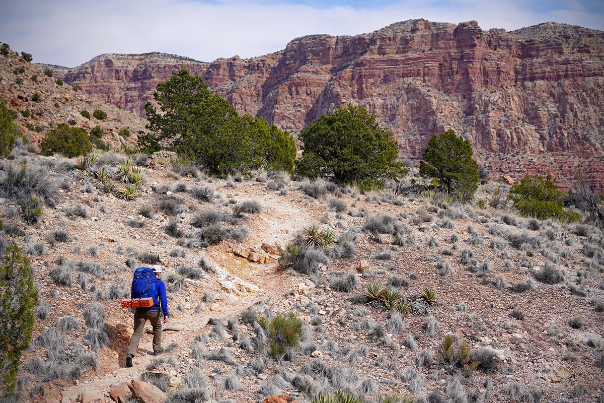 Nemo Switchback backpacking sleeping pad (strapped to pack and hiking)